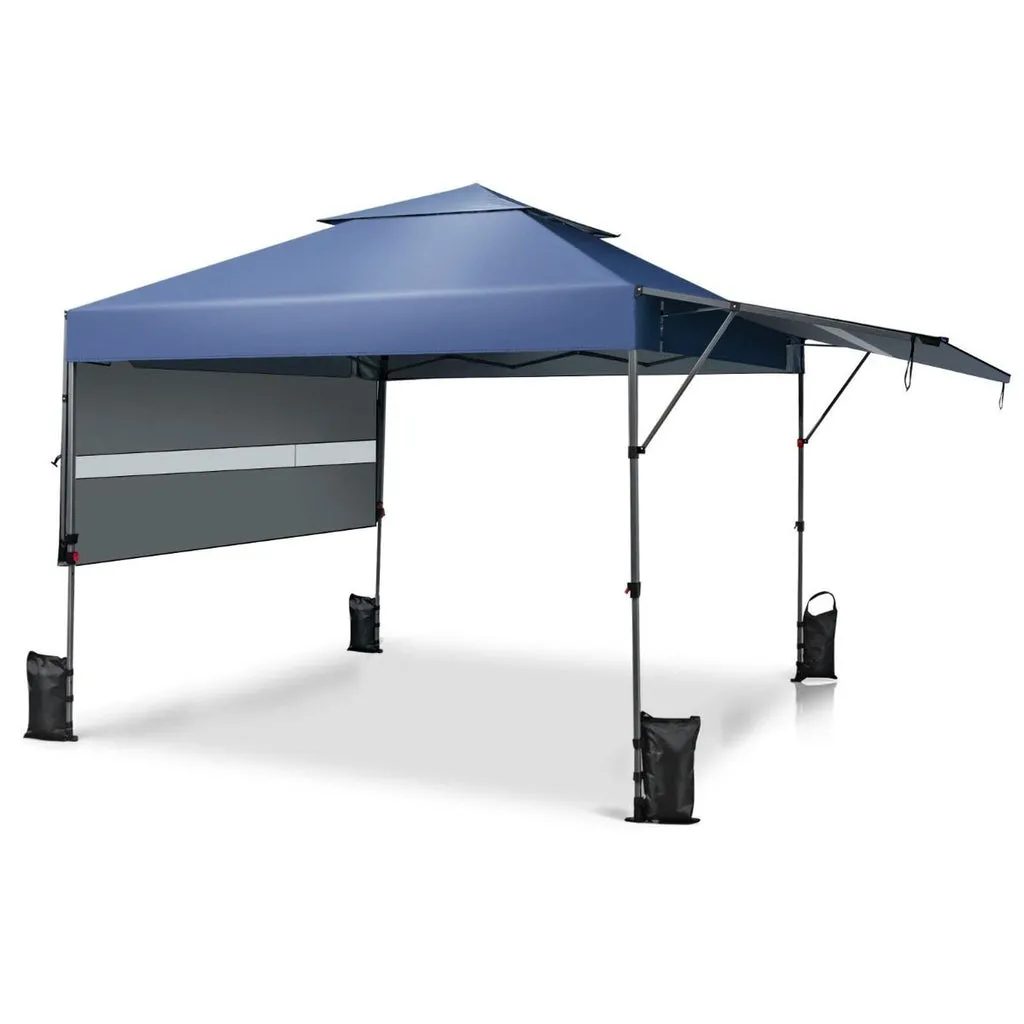 3x3m Rolling Pop Up Gazebo - Adjustable Dual Awnings, Height Options in Navy - Ideal for Outdoor Celebrations and Gatherings